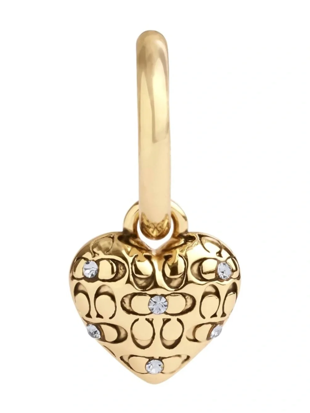 Coach Gold Heart Huggie Earrings with Crystal Accents - New